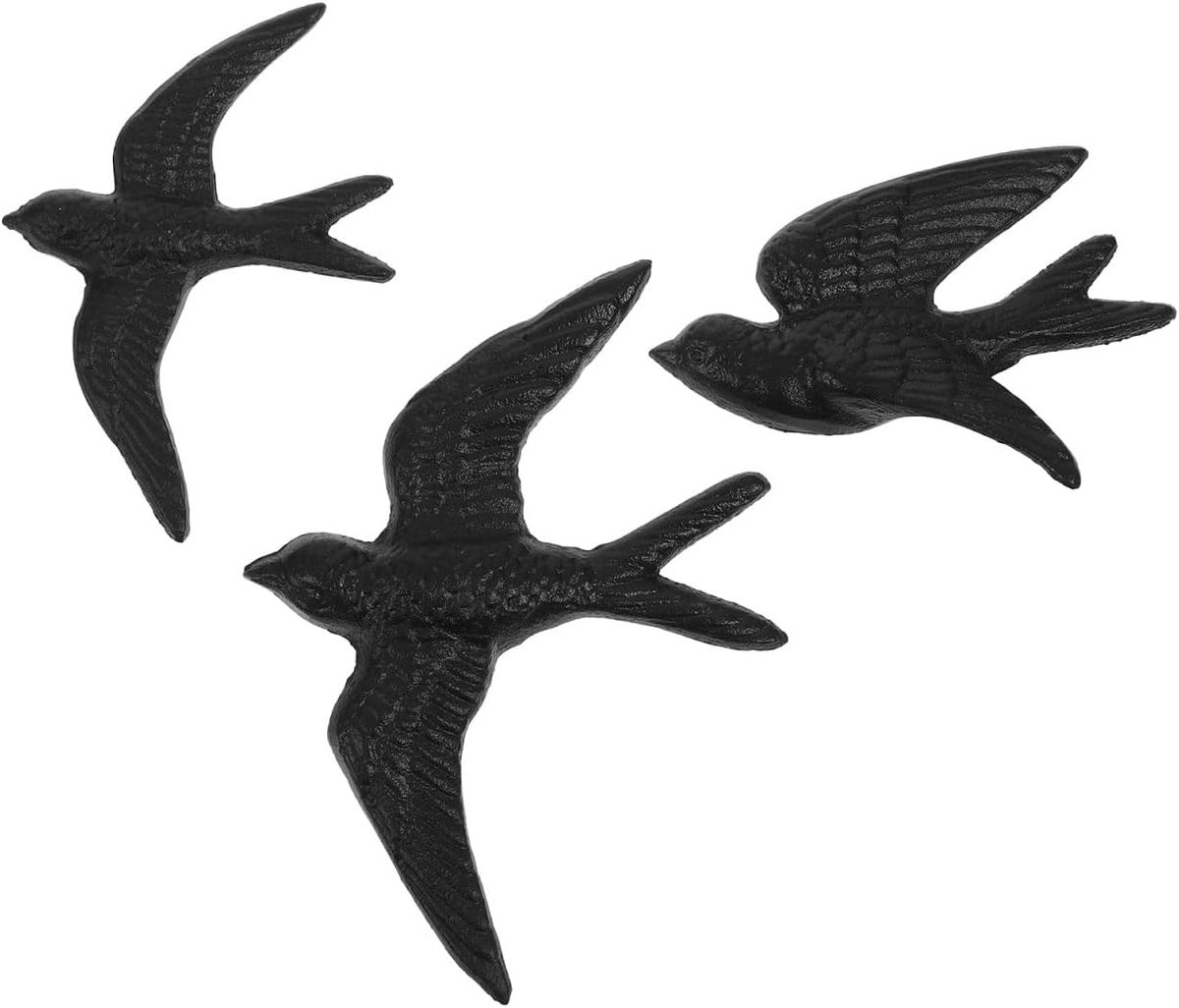 Set van 3 vogels wanddecoratie, van gietijzer, metaal, vogels, wanddecoratie, 17,5 x 13 x 2 cm, rustieke hangende vogelornamenten voor woonkamer, hal, tuin, bruiloft, kantoor