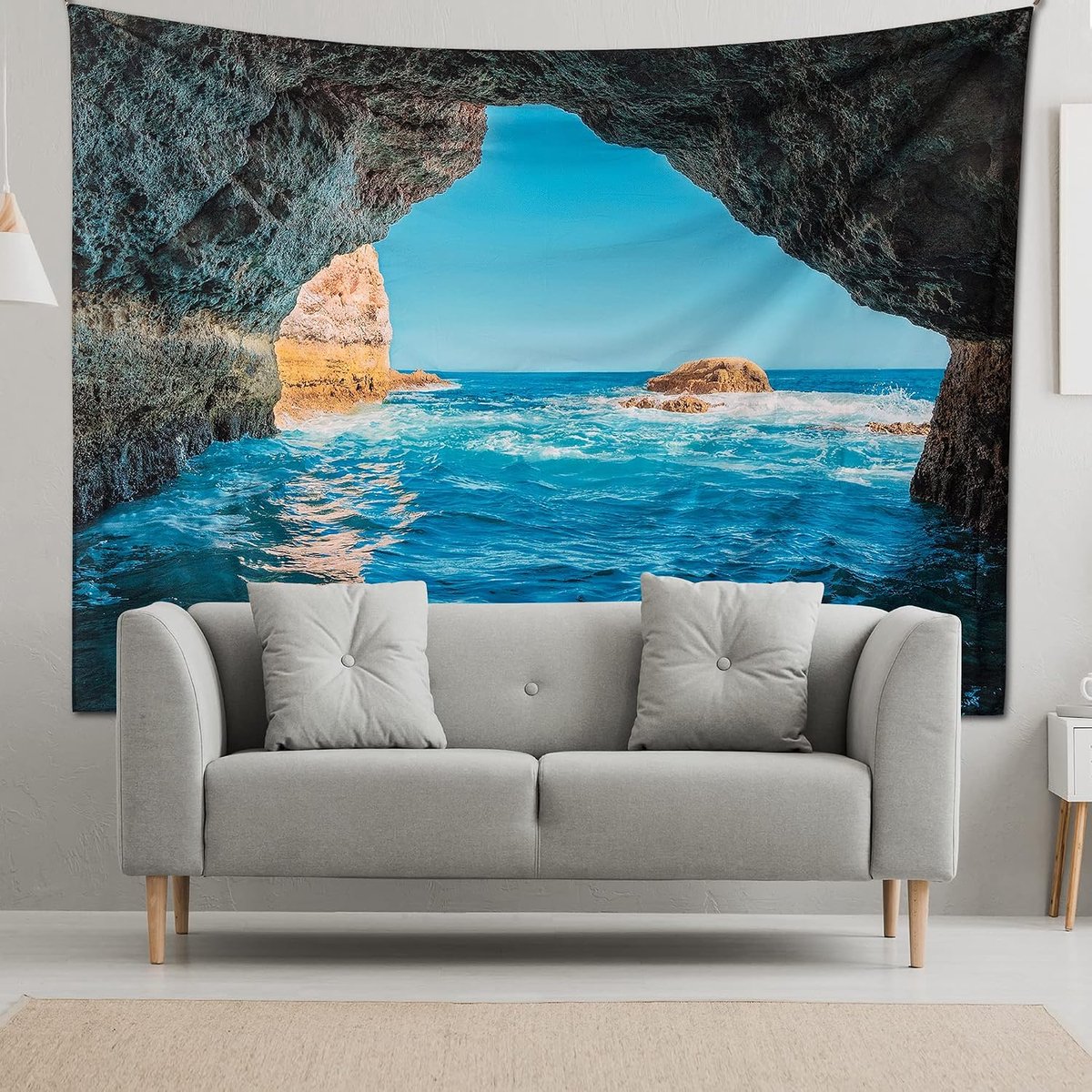 extra groot, afmetingen 250 x 180 cm, motief Zeegrot, ook geschikt als picknickkleed, grote wanddoek voor een geweldige sfeer.