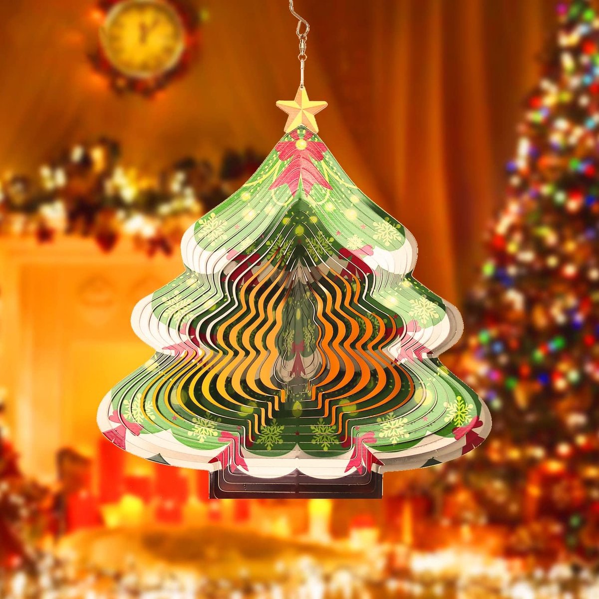 Windspinners Voor Tuin En Tuin, 3d-metalen Roterende Windgong, Kerstboom Ornamenten, Kunstversiering Voor Tuin Outdoor Tuin Gazon Patio(Color:Groente)