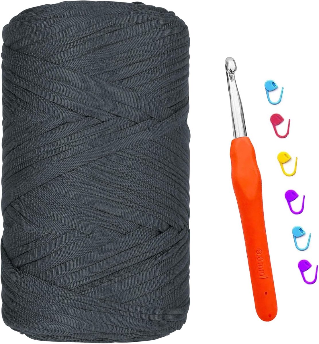 400 g/120 m, T-shirt-garen om te haken, textielgaren met 9,0 mm haaknaald, dikke draad voor tassen, haken, manden, tapijten, handwerk (donkergrijs)