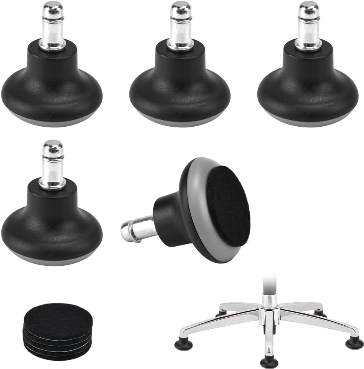 5 Stuks Vloerglijders, Bureaustoel Glijders met Vilt Pads, Vloerglijders, Ronde Voetglijders, Reserve Glijders, Bureaustoel, Stoel, Glijder, Draaistoel,zonder Wieltjes, Kunststof Bell Glides