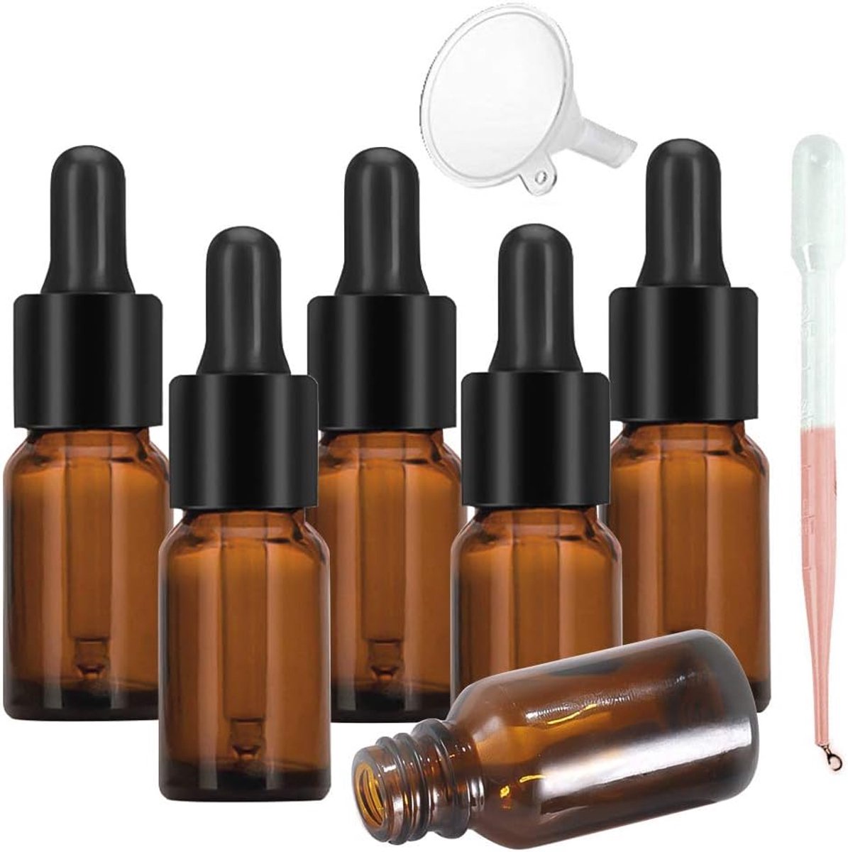 Druppelflessen, 10 ml, amber, kleine glazen flessen met pipet, herbruikbare monsterfles voor aromatherapie, etherische olie, laboratorium