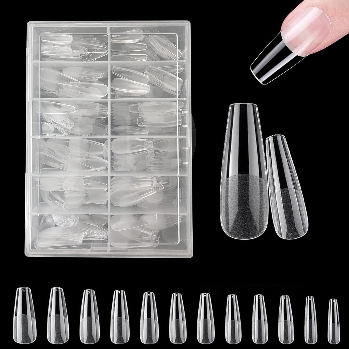 - 420 stuks zachte gel volledige dekking kit voor manicuresalons, transparante acryllijmtips zonder vijl, valse Franse nageltips voor nail art