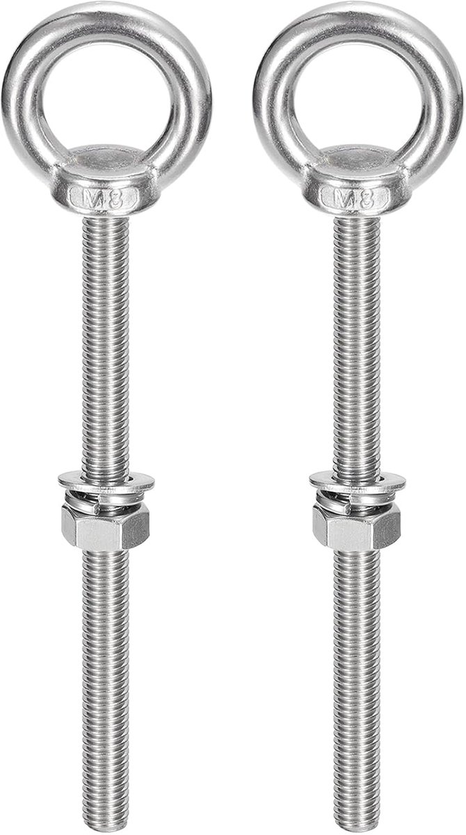 Optrekschroeven, 2 sets M8 x 120 mm, oogbout met moer, sluitring, roestvrij staal, 304 ring voor het optillen van voorwerpen