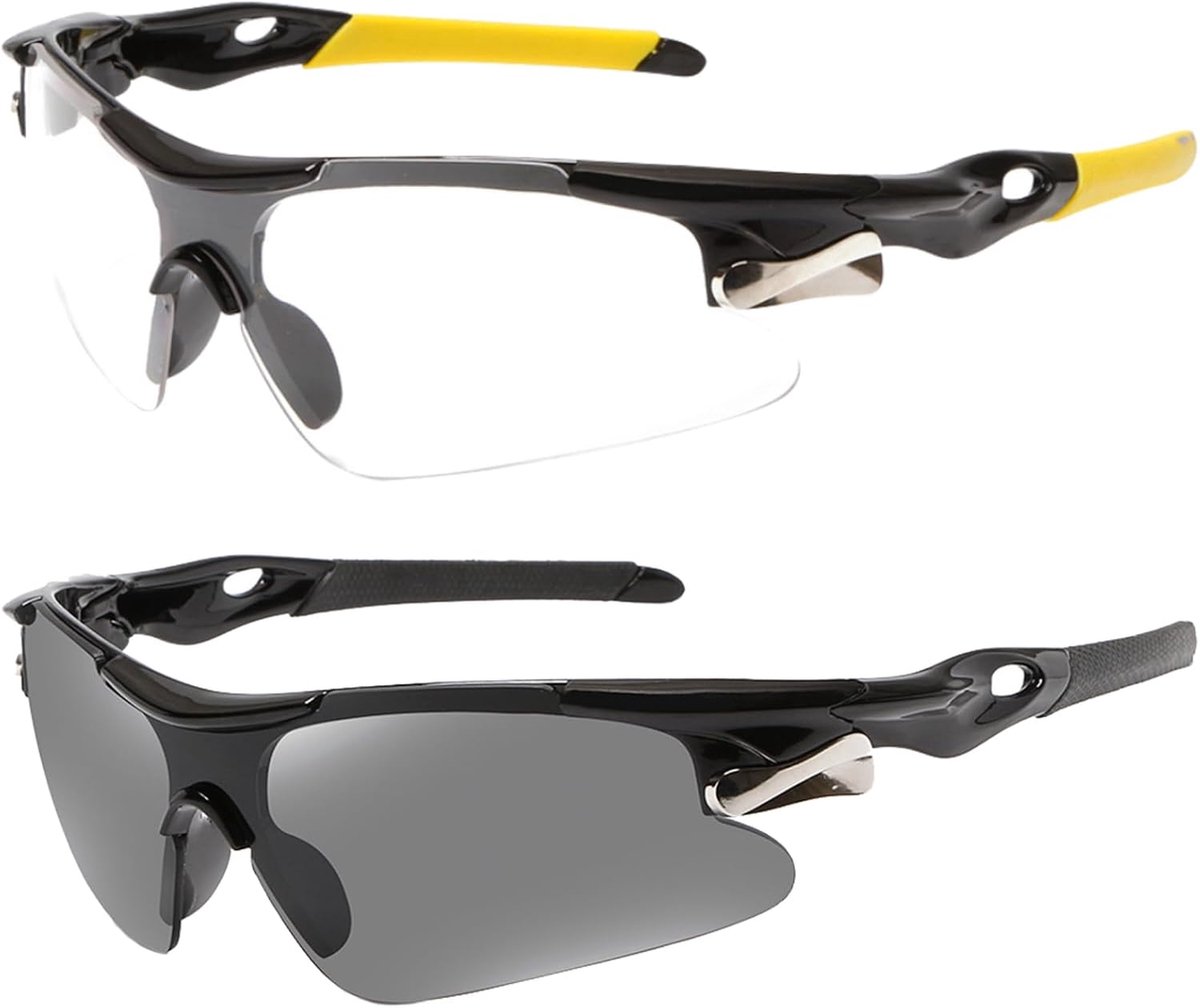 2 Stuks Fietsbril, Sportzonnebril, Fietsbril voor Heren en Dames, Zonnebril UV400-bescherming, Skibril, Outdoor Fiets, Motor, Autorijden, Vissen, Hardlopen, Visbril
