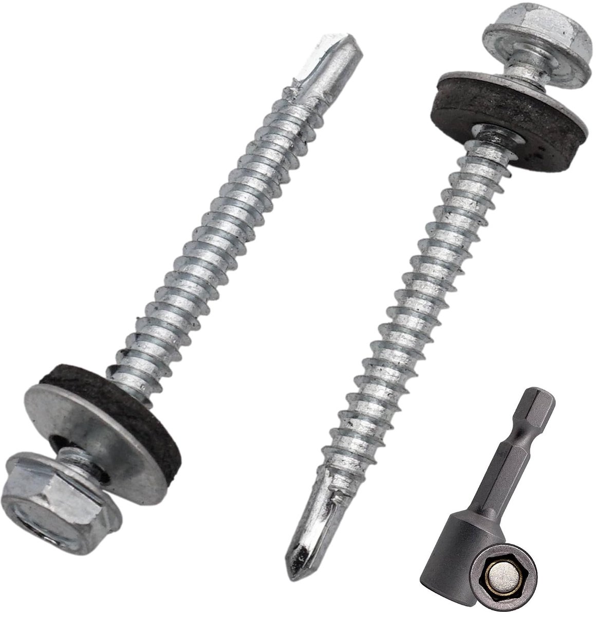 (25 stuks) Verzinkte dakschroeven 4,8 x 50 mm, zeskantkop, DIN 7504-K zelfborende schroeven met EPDM afdichtringen