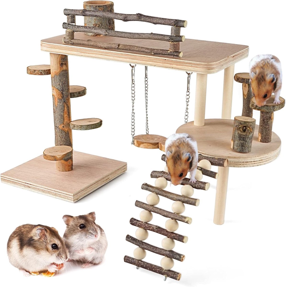 Speelgoed van hout, hamsterverstopplaats houten huiskamer, kleine dieren, huisdieren, tunnel, verkenningsspeelgoed voor dwerghamsters, Syrische hamsters, gerbils, egels, ratten