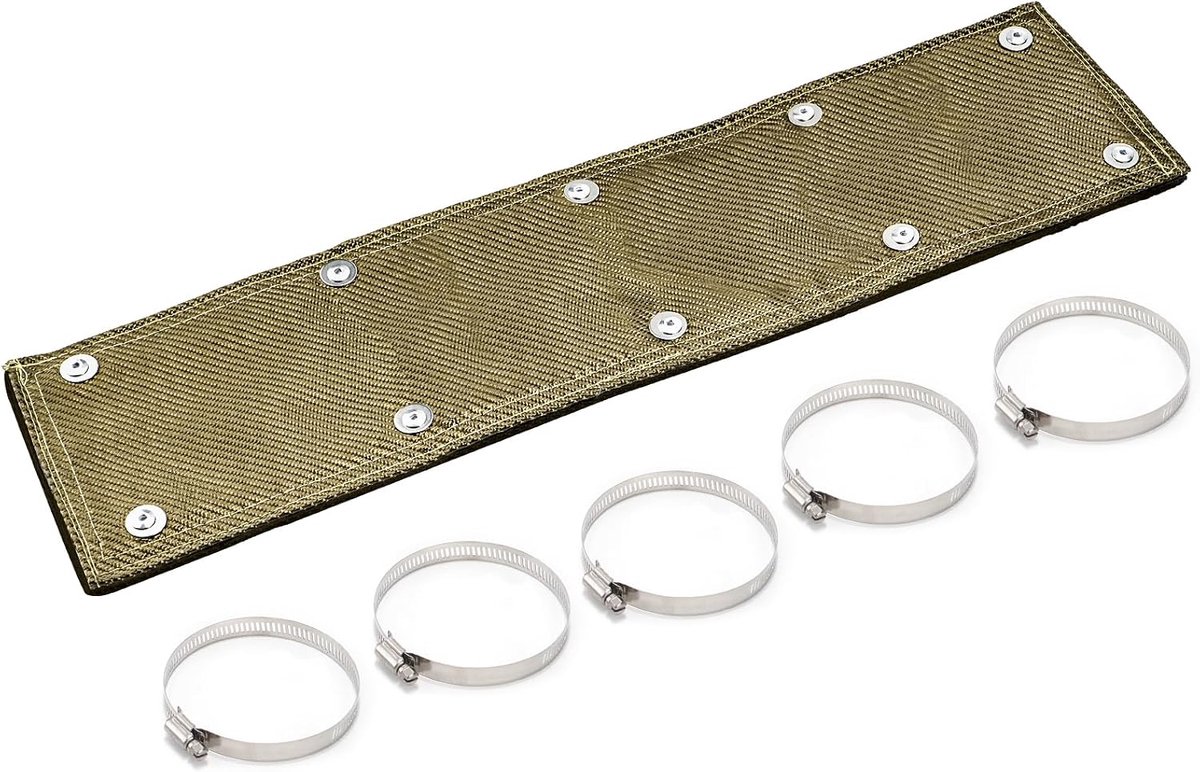 Hittebeschermingsband voor uitlaat, hittebeschermingsmat, 15 x 60 cm, titanium uitlaatband, hitteschild, met slangklem, voor uitlaat van auto, motorfiets