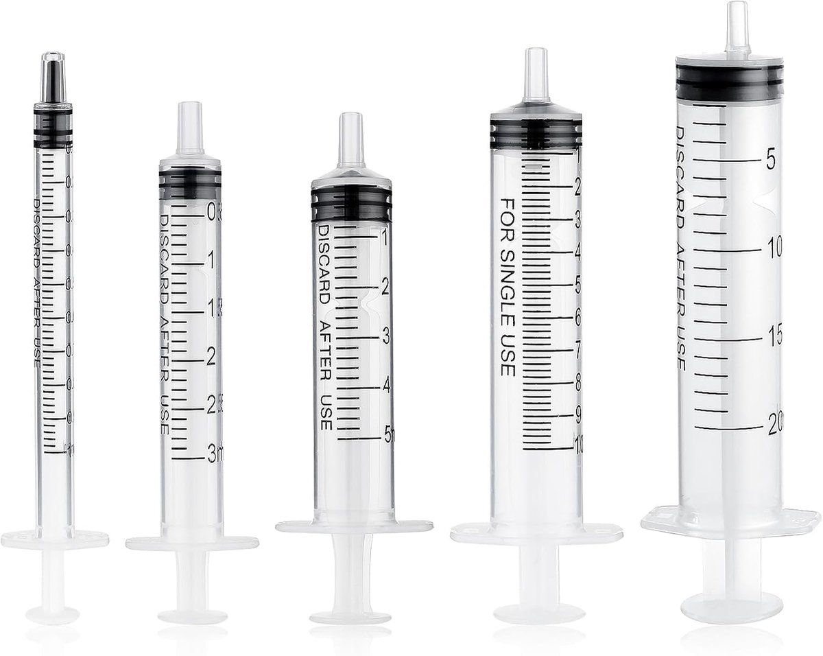 5 stuks spuitset, 1 ml, 3 ml, 5 ml, 10 ml, 20 ml, herbruikbare spuit, zonder naald, voor vloeistofmaat, spuiten, voederspuit voor laboratorium, diervoeding, plantenirrigatie