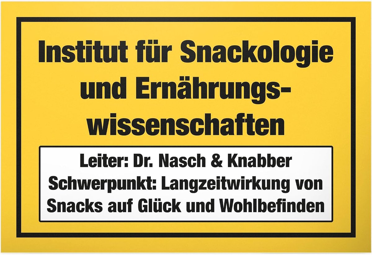 Instituut Snackologie - bord kunststof 30 x 20 cm - spreukenbord verjaardagscadeau deurbordje grappige spreuk - cadeau party party decoratie kantoor cadeau-idee collega's vrienden