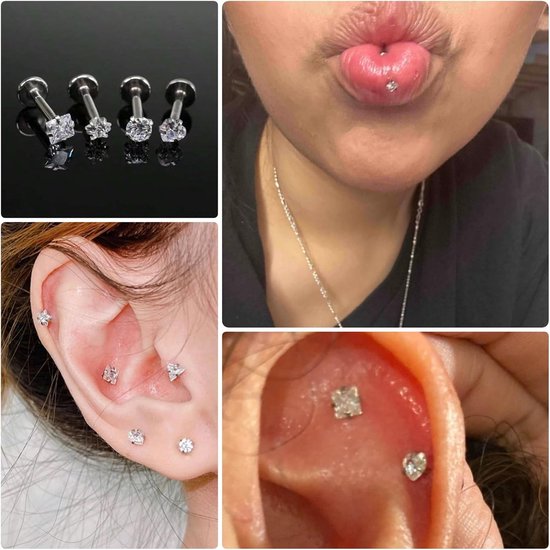 5 stuks lippiercing, 10 mm, oorbellen, roestvrij staal, 16 g, labret, zilver, goud, helix, medusa, labret, tragus, piercing, maan, Cz, vlinder, hart — afbeelding 3