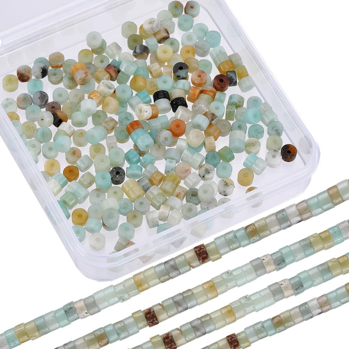 1 doos 334 stuks platte stenen kralen schijf steen kraal 4mm edelsteen kralen string platte halve edelsteen helende energie Amazoniet spacer losse kralen voor sieraden maken doe-het-zelf