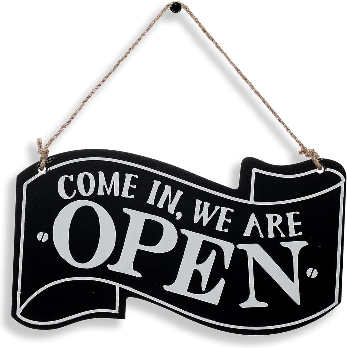omkeerbord, hangbord, openingstijden, bord voor winkels, omkeerbord, open, gesloten, geopend, vintage, dubbelzijdig om op te hangen, deurbord voor deur, restaurant, club, café, hotel (zwart)