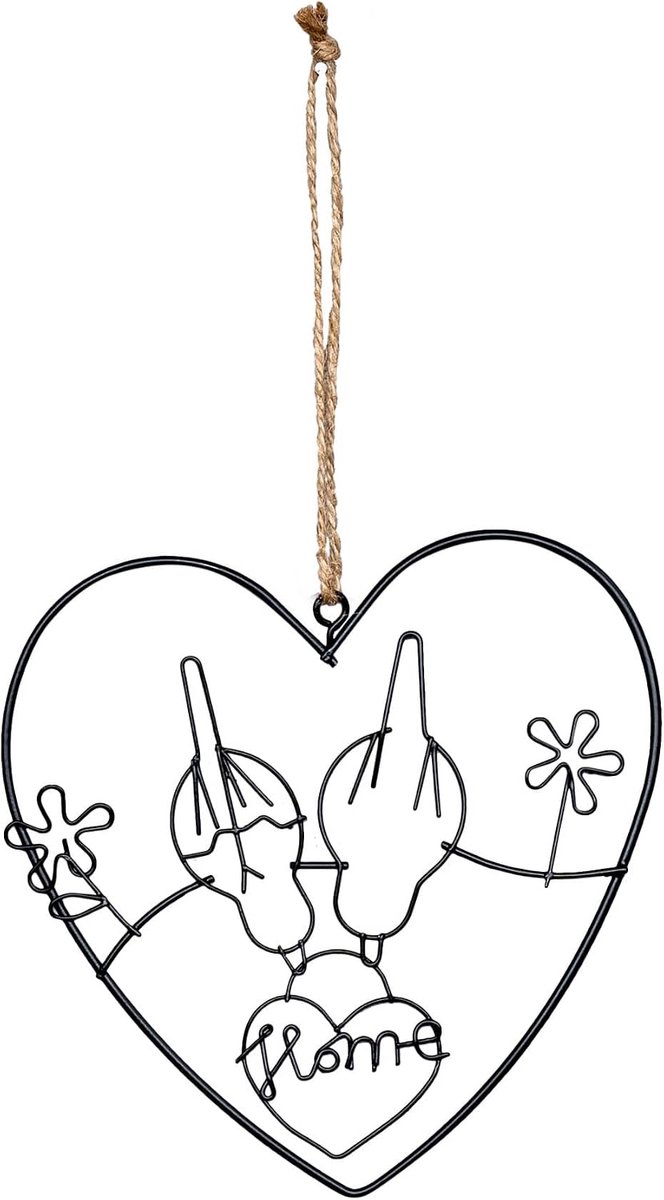 levandeo Metalen hart 15x15cm hanger vogel thuis zwart tuindecoratie deurbordje muurschildering deco tuinbord cadeau-idee