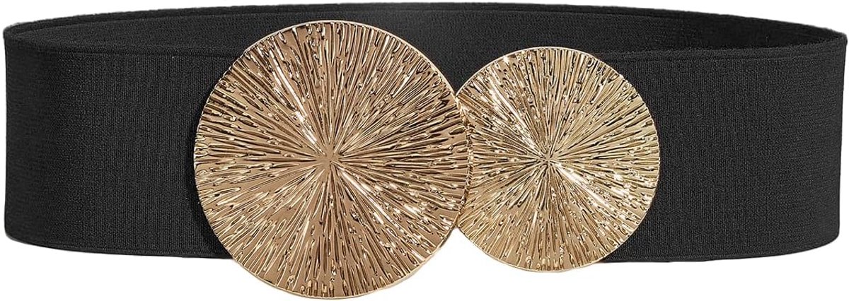 tailleband voor dames, vintage, brede heupriem, modieuze cinch-riem met dubbele ronde gesp, voor jurk, overhemden, mantel, zwart, zwart, Eén Maat