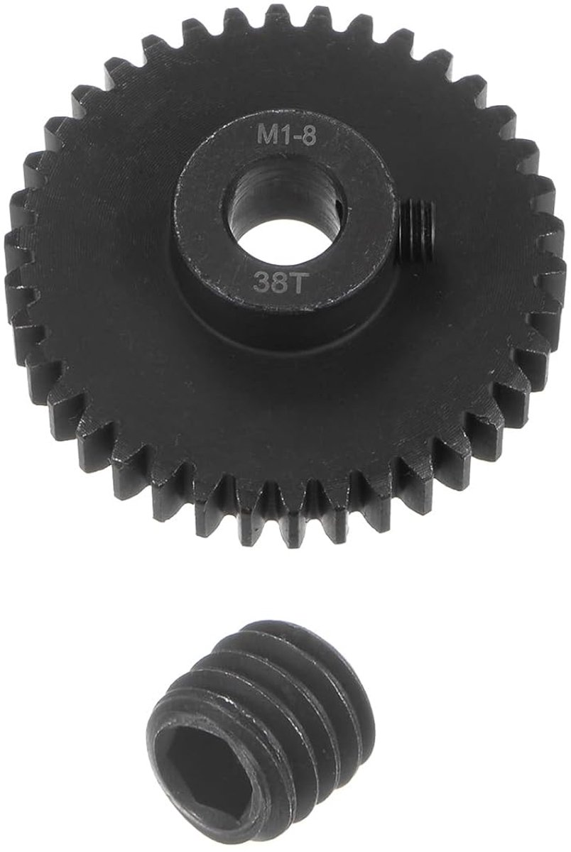Mod 1 x 38T tandwiel, 8 mm diameter, gehard, van staal, voor motor van RC-auto's en transmissievoertuigen