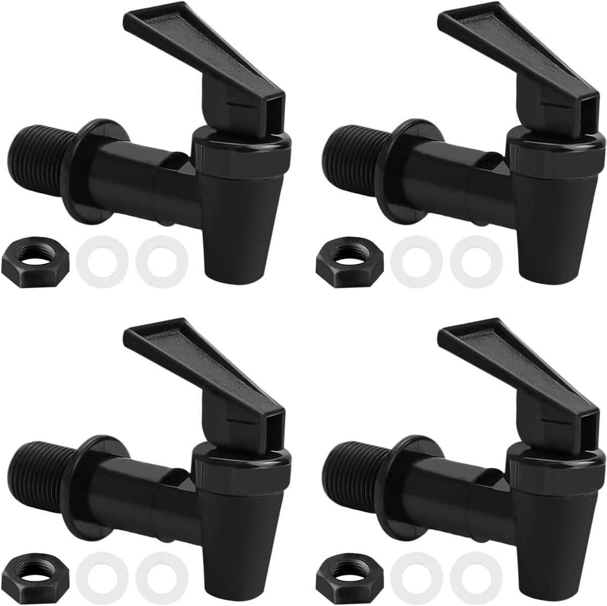 4 drankdispensers, waterdispenser van kunststof, reservekraan voor bier, koffie, sappen - fontein met vuilnisemmer (zwart)