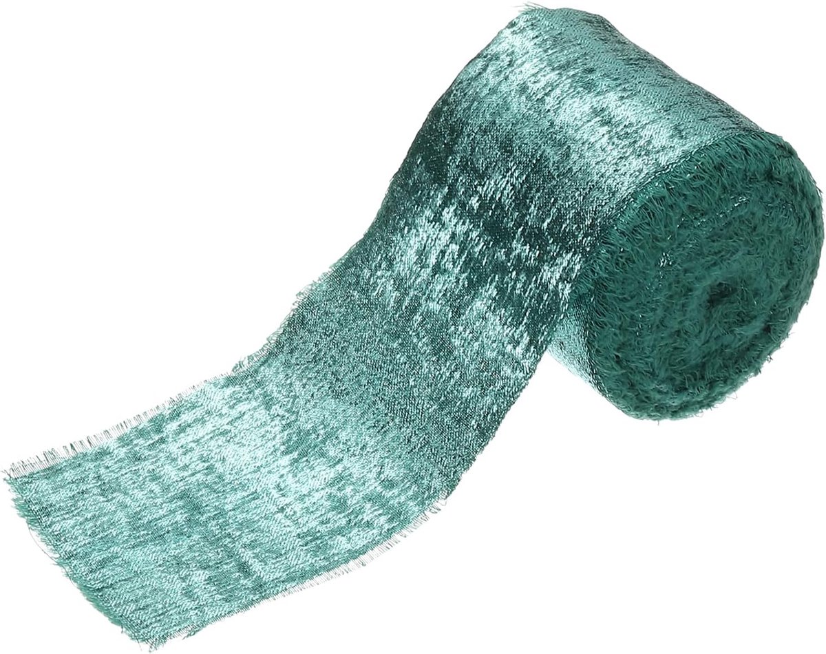 Glanzend chiffonlint, 1 rol 3,5 cm 15 yard metallic gerafelde franjes lint zijde satijn voor bloemboeket, geschenkverpakking, huwelijksuitnodigingen, donkergroen