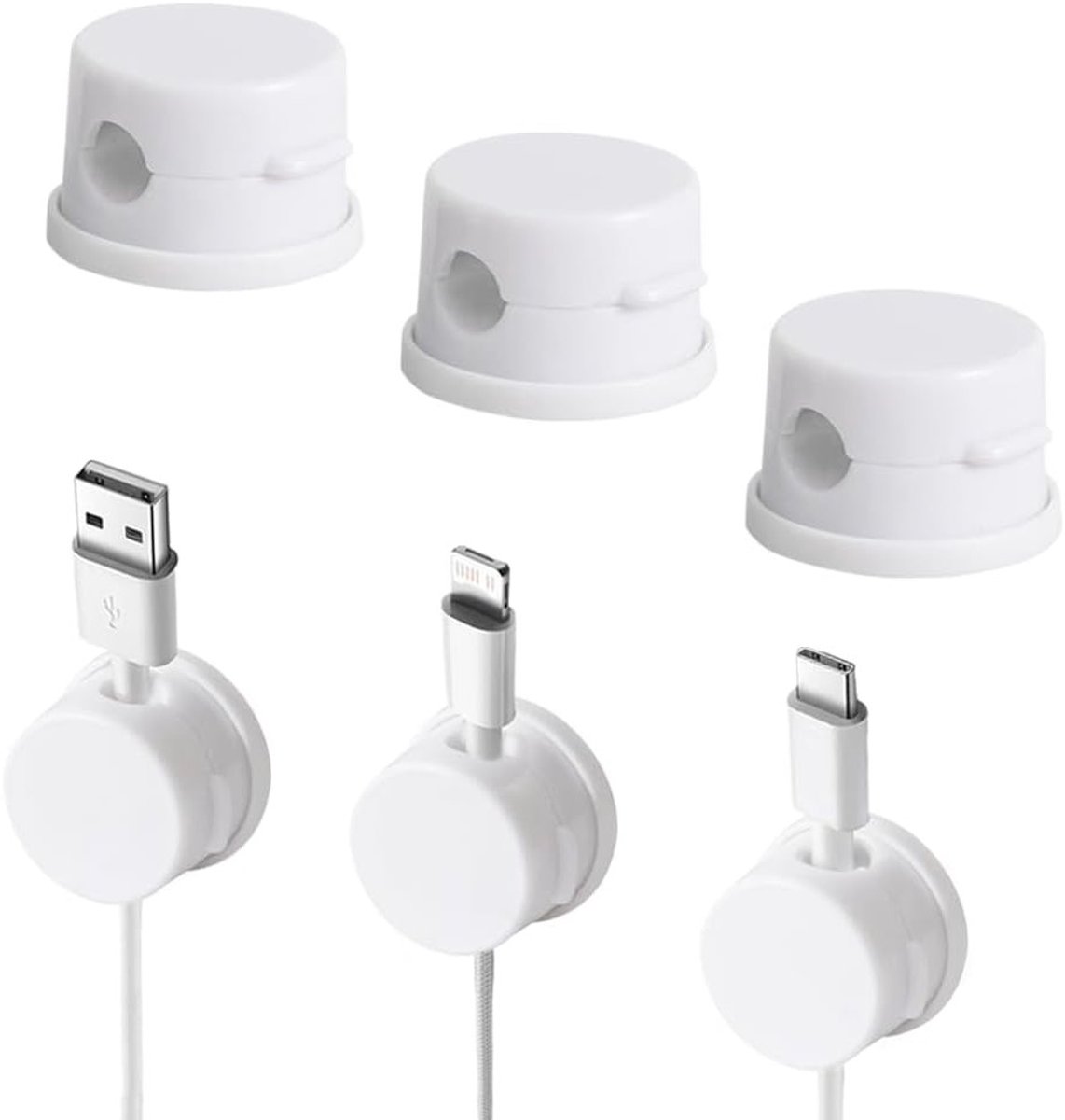 Set van 6 Magnetische Kabelorganizers, 360° Zelfklevende Kabelmanagement Clips voor Bureau, Bed en Kantoor, Geschikt voor USB, HDMI, Audio en Oplaadkabels, Wit