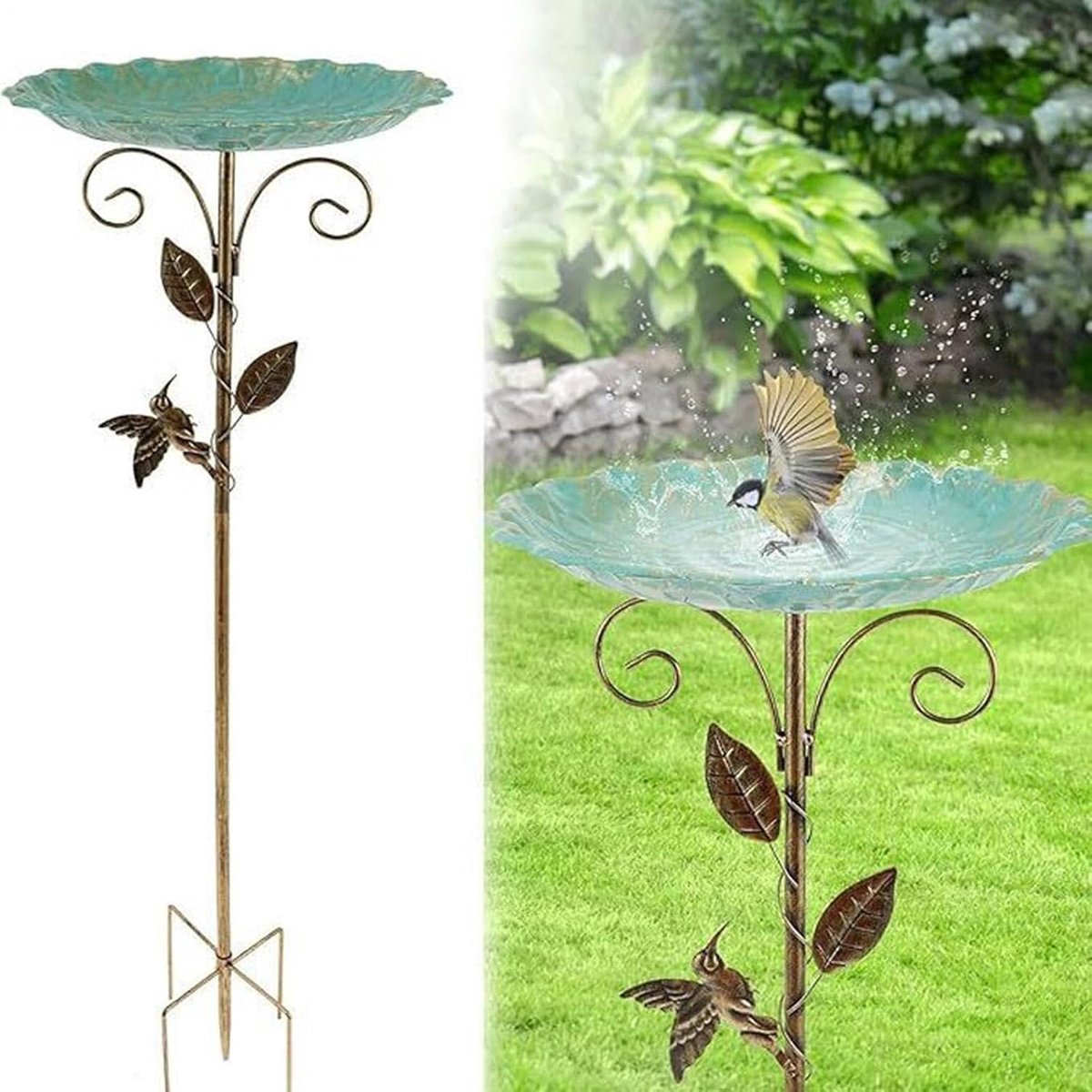 KZQ Vogelbad Met Grondpen 76 Cm Decoratieve Schaal Voor Tuin Terras En Park Buitengebruik