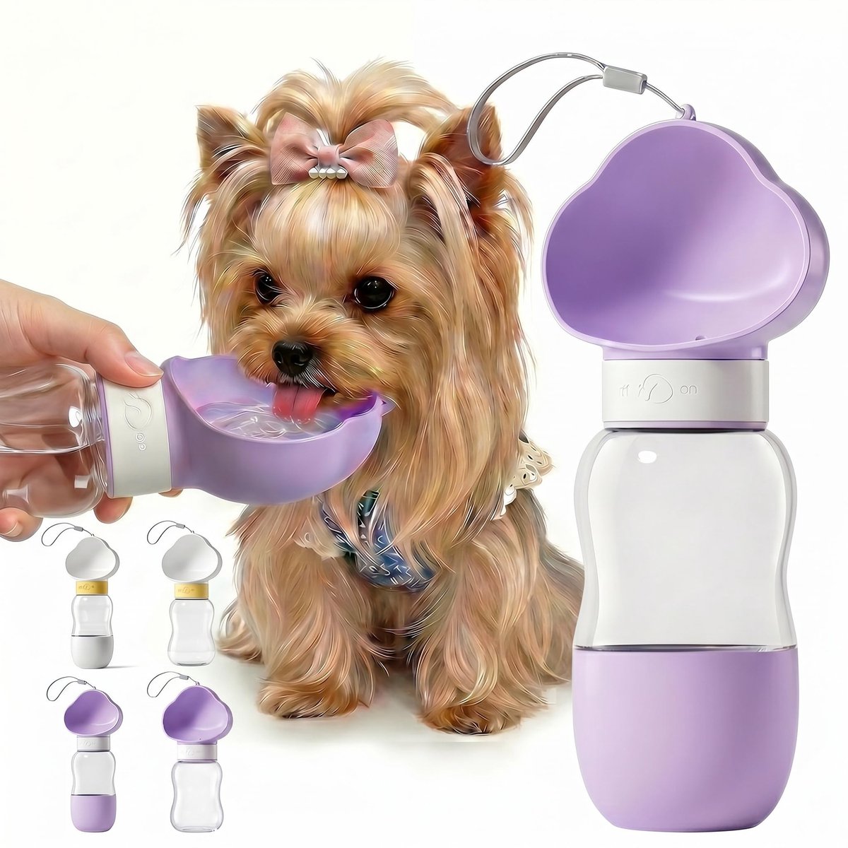 Honden Drinkfles - Multifunctionele 2 in 1 Honden Waterfles Met Voerbak - Draagbare Puppy Drinkfles 350ml Met 200ml Voedselcontainer - Reisaccessoire Voor Kleine Honden Katten Wandelen - Paars