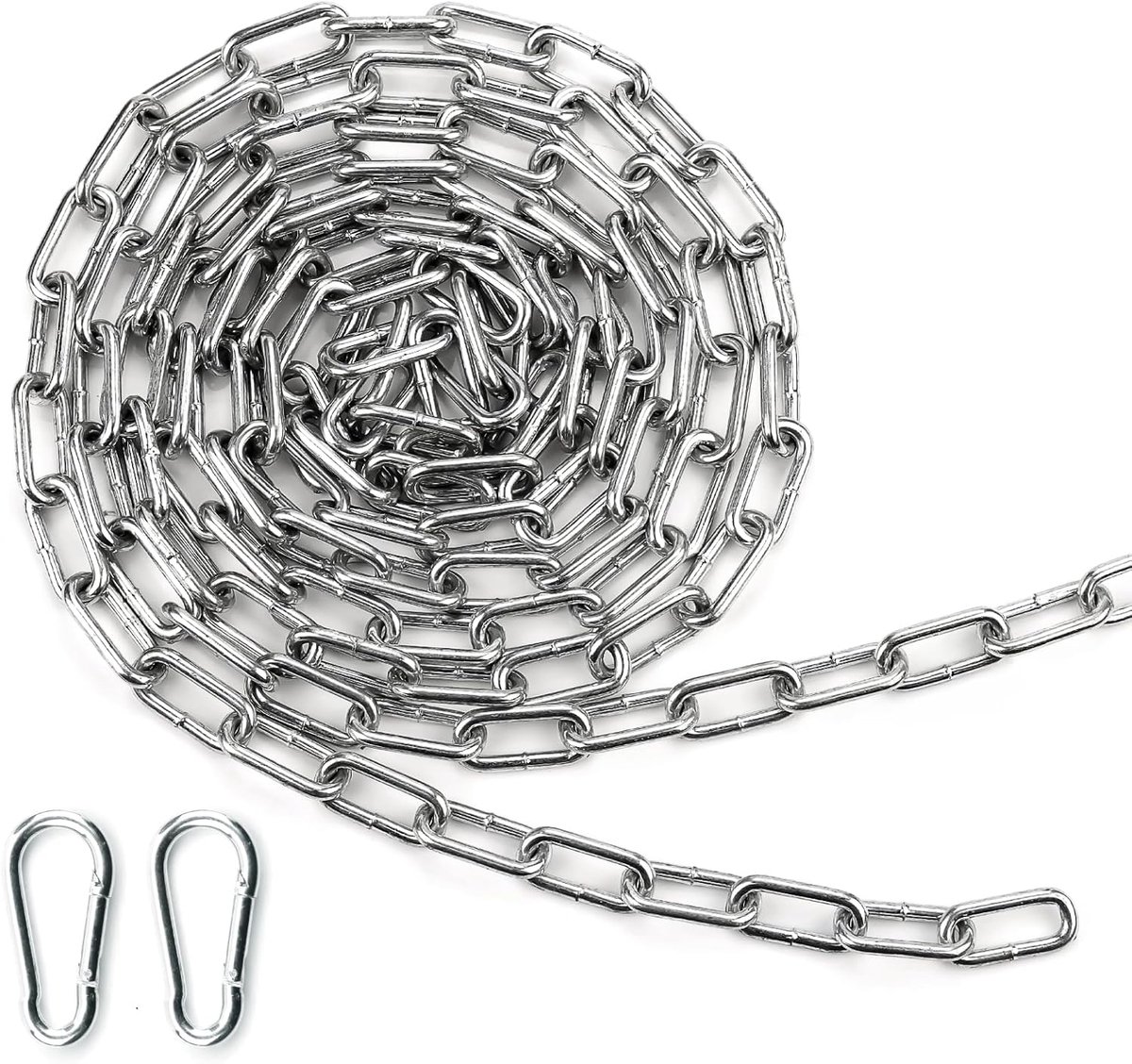 SnelShoppen - Heavy Duty Gegalvaniseerde Staal Ketting 3m φ3mm met Karabijnhaak - Anti-Diefstal, Hondenhek, Tuin, Swing Gebruik