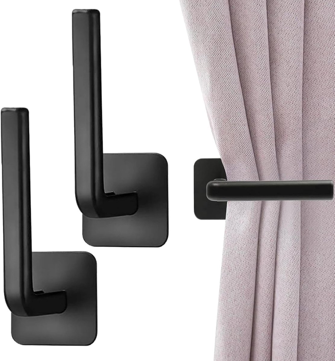 SnelShoppen - 2 Zelfklevende Gordijnhaken, L-vormige Gordijnhouders zonder Boren, Perfect voor Woonkamer, Slaapkamer, Kantoor, Lichtgewicht ABS, 13.5