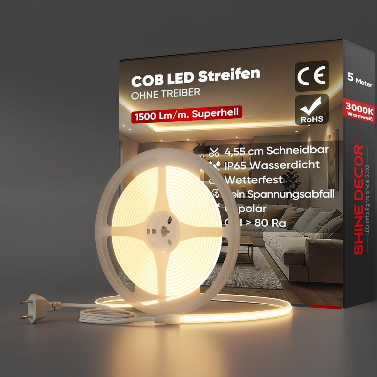 SnelShoppen - LED Strip 5m Warm Wit SMD2025 286 LEDs/m IP65 Waterdicht Hoogste Helderheid voor Keuken, Tuin, Feestverlichting en Decoratie