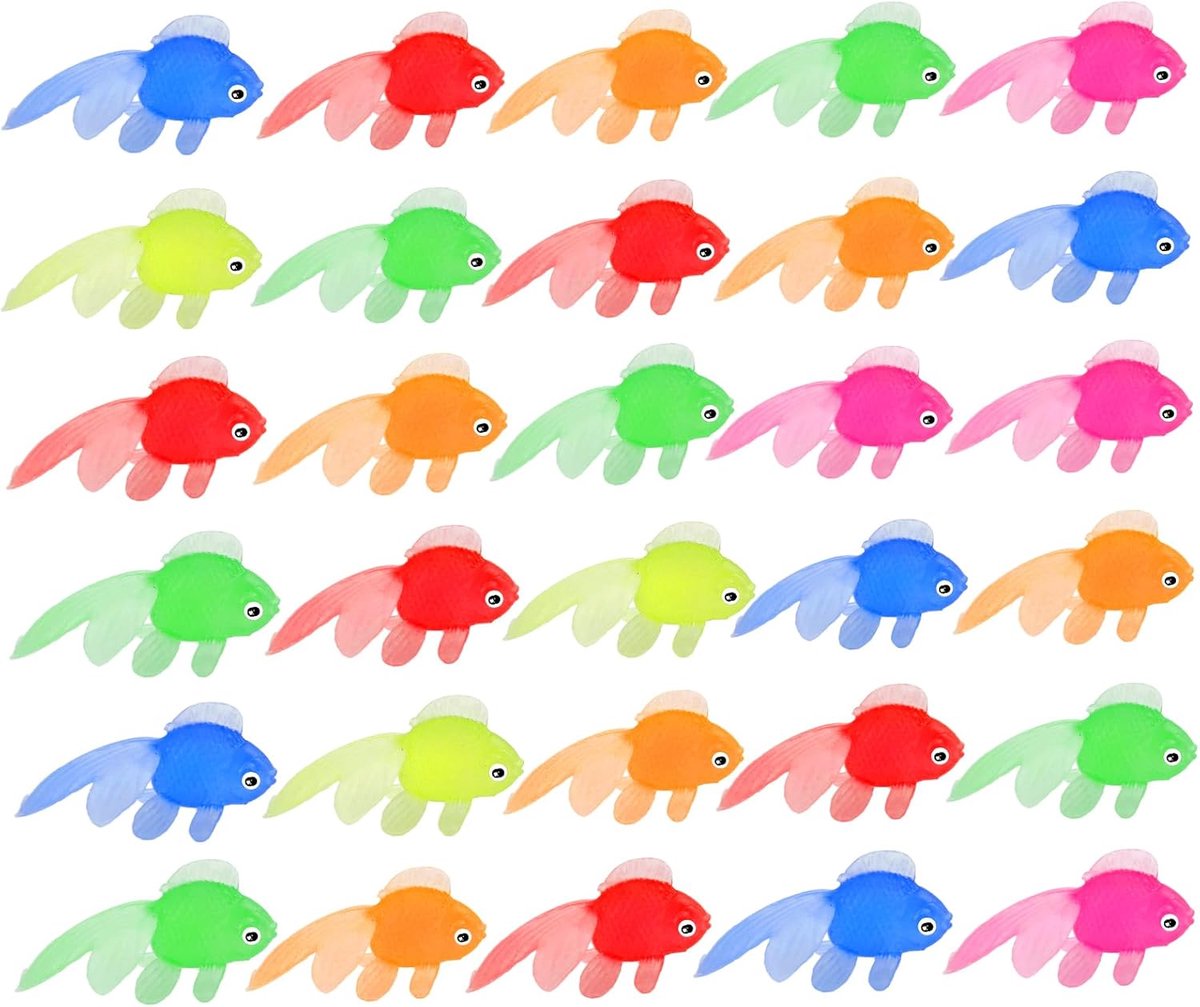 SnelShoppen - Pack van 30 Vloeiende Neppvisjes, Fluorescerend, Rekbaar, Zacht Rubber, Decoratieve Vissen voor Aquarium, Speelgoed voor Katten, Feest G