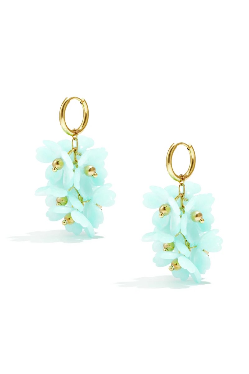 Oorringetjes Met Hangende Krans Bloemen Babyblauw