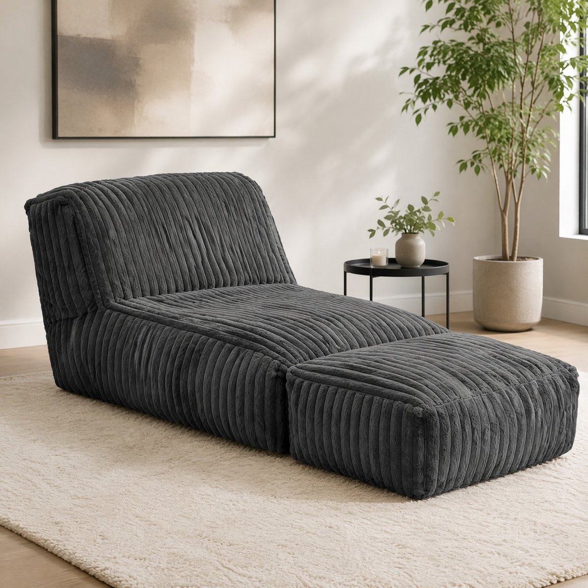 COVREO Modular Floor Chaise Lounge 160 x 80 x 66 cm - donkergrijs, stof, met rugleuning