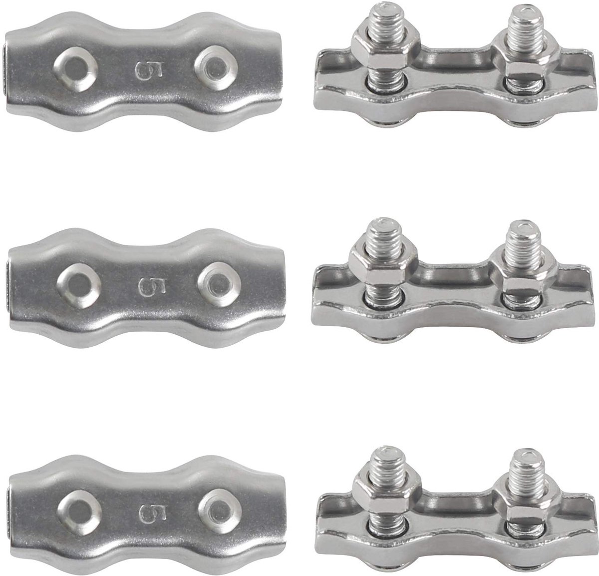 SnelShoppen - M5 Duplex Clamp 304 RVS Heavy Duty Draadklemmen voor Kabels - 6 Stuks - Ideaal voor Waslijnen, Terras, Zeilen en Hangende Toepassingen