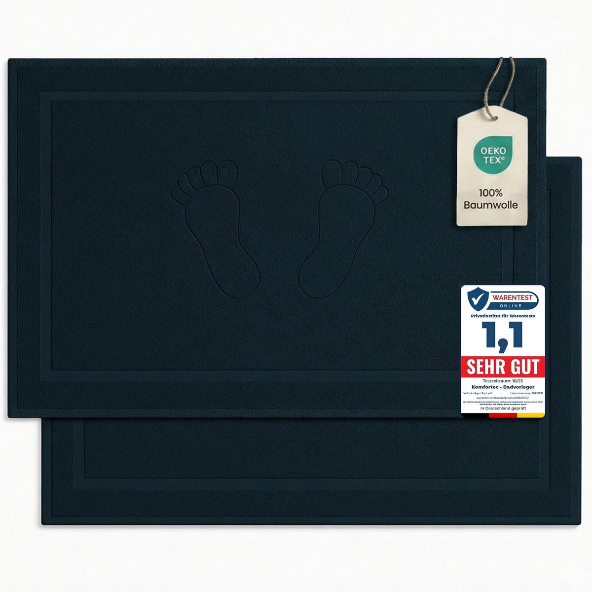 SnelShoppen - Badmat Set 2 Stuks, 100% Katoen, 800 GSM, Zacht en Absorberend, Douchemat Hotelkwaliteit, 50 x 80 cm, Ideaal voor Badkamer, Douche, Wast