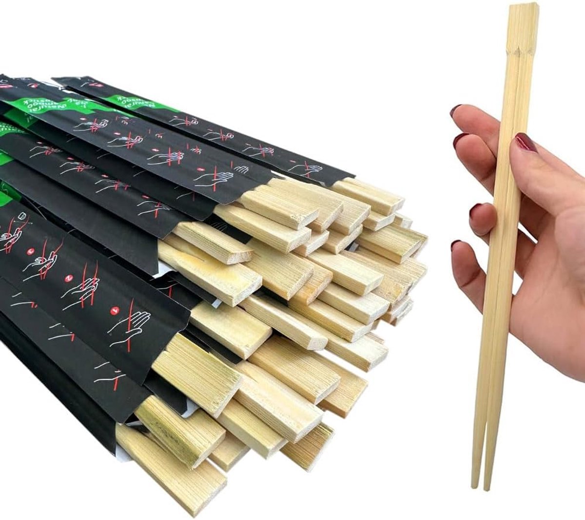 SnelShoppen - 100 Paar Biologisch Afbreekbare Bamboe Sushi Stokjes 21 cm - Ideaal voor Sushi, Aziatische Gerechten en Feestjes - Individueel Verpakt