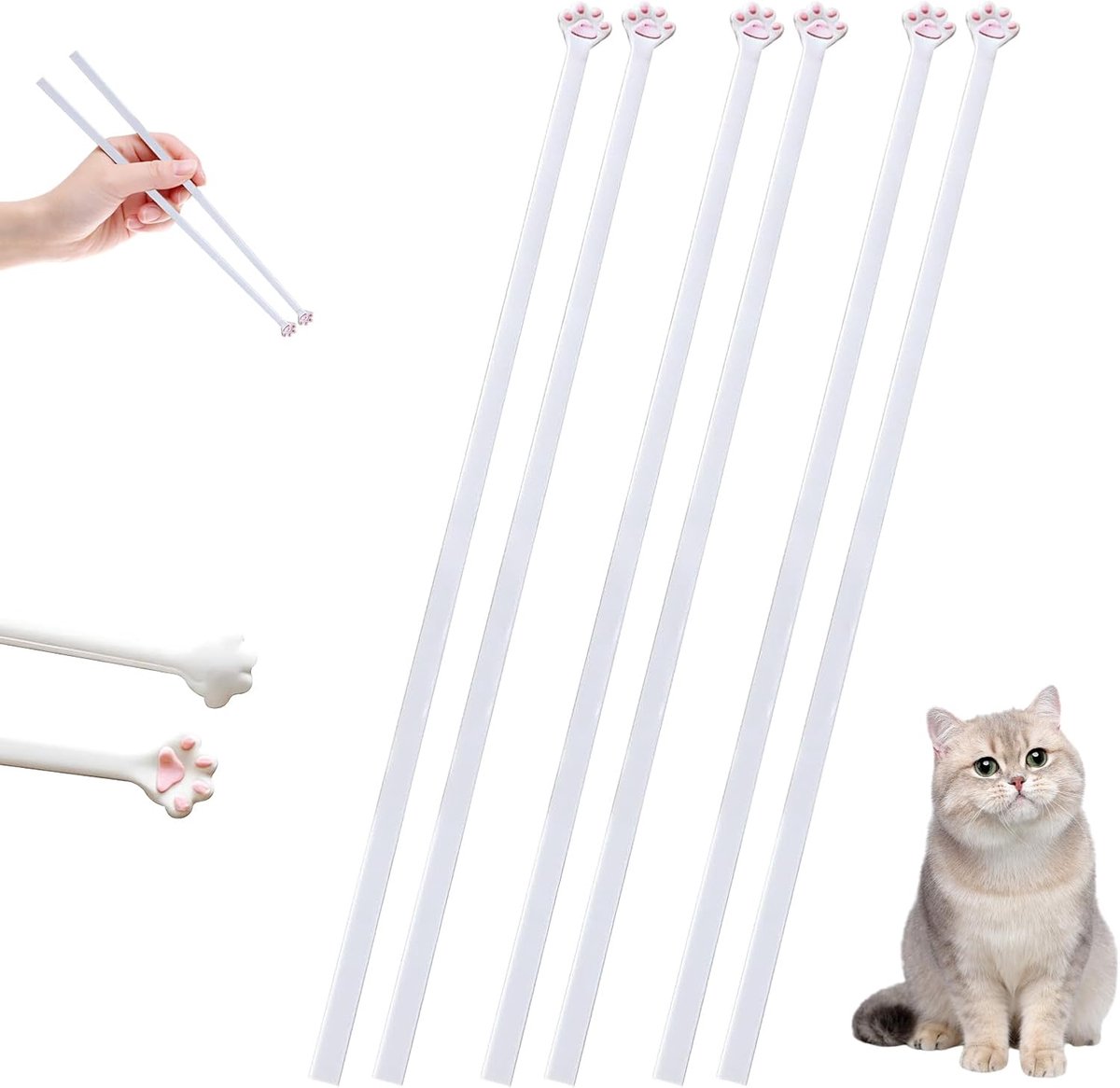 SnelShoppen - 3 Paar Herbruikbare Sushi Chopsticks met Schattige Kattenpootjes - Non-slip Cat Paws voor Keuken, Restaurant, Feest, Thuis, Hotel - Leuk
