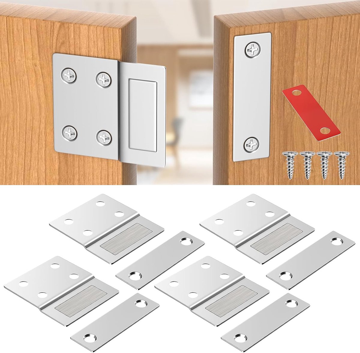 SnelShoppen - Set van 4 Ultrathin Magneten voor Kasten - Sterke Magneetsluiting voor Meubels, Keuken, Badkamer, Veilig Sluiten van Kastdeuren - Tot 12