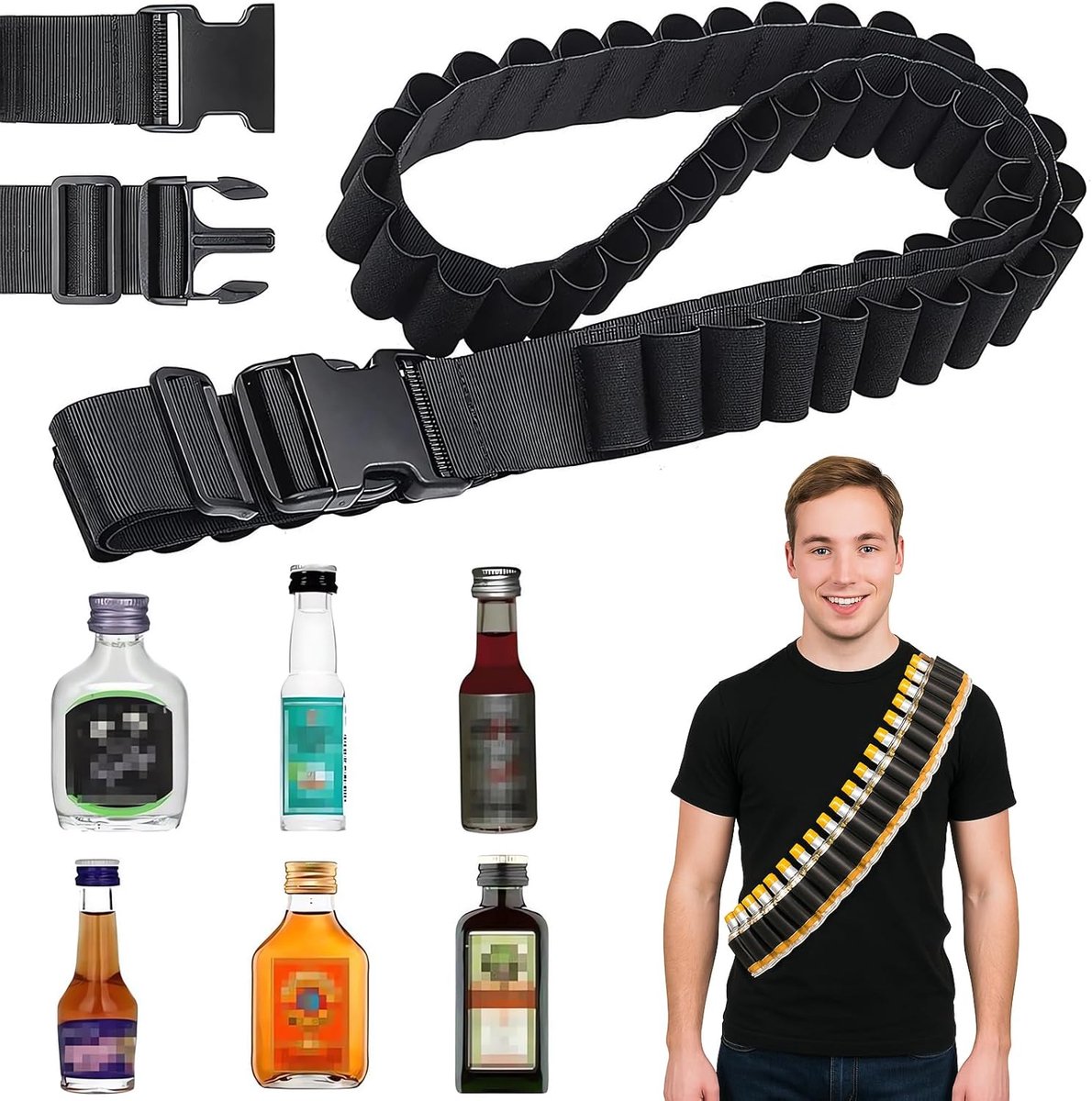 SnelShoppen - 27 Deurklopper met Dispenser, Beater, Gaatje, Riemhouder, 130 cm, Carnavalsriem, Drankdispenser, Ideaal voor Feesten, Kerst en Vrijgezel