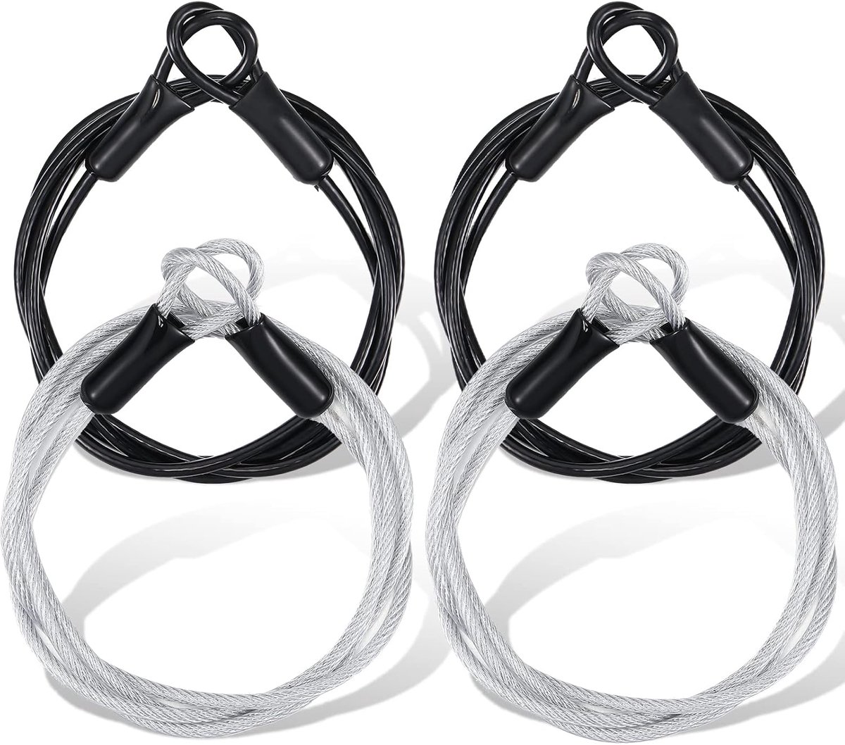 SnelShoppen - 4 Stuks Lange Veiligheidscabines voor Buitenreis Hangsloten, 101 cm Dubbelring Kabel, 3 mm Gevlochten Staal, Zwart en Transparant, Ideaa