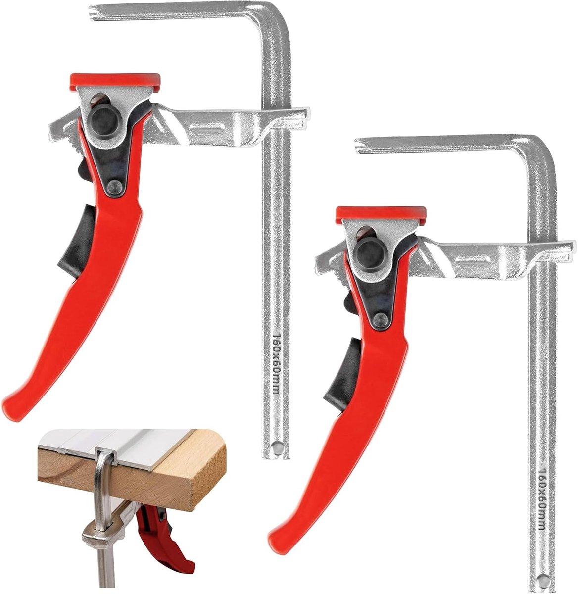 SnelShoppen - 2 Stuks Lever Clamp - Stalen Tafel Klem met Hefhandvat, Snelle Ontgrendeling, Capaciteit 160mm en 60mm Diepte voor Slijpen, Snijden, Klu