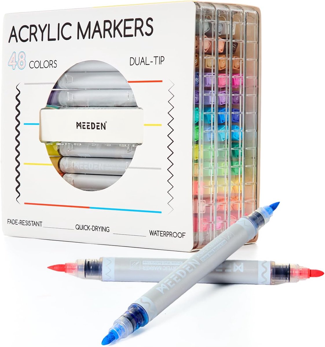 SnelShoppen - 48 Kleuren Acryl Markers - Dubbele Punt, Fijne Tip en Penseel Tip - Sneldrogend, UV-bestendig Inkt voor Creatieve Projecten - Perfect vo