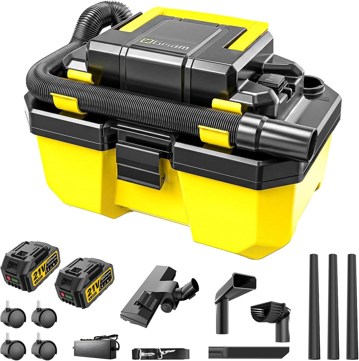 SnelShoppen - 3-in-1 Nat- en Droogzuiger met Borstelloze Motor 3000W - Draadloze Werkplaatsstofzuiger met HEPA-filter, 2x 4,0 Ah Accu, Blaasfunctie en