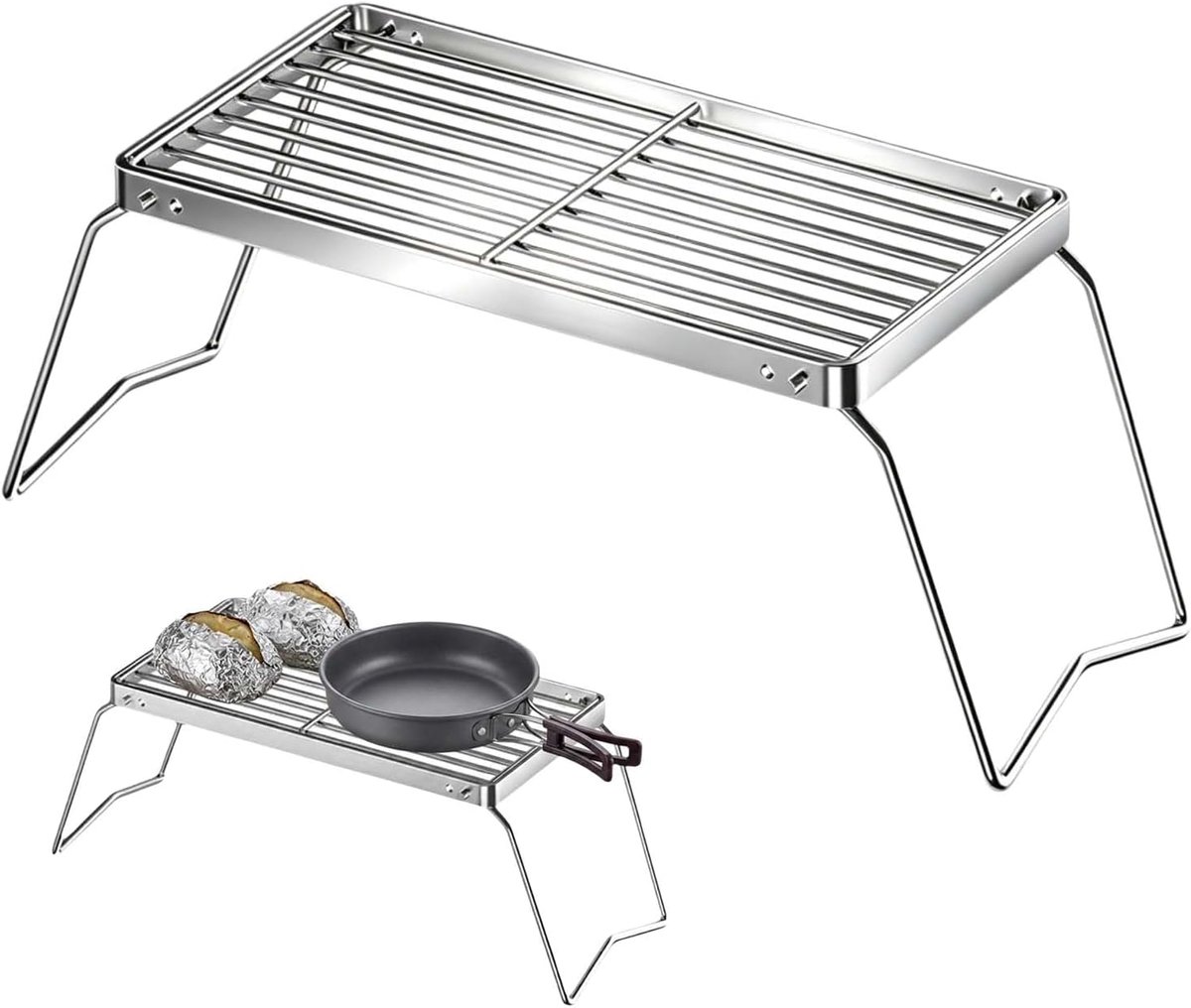 SnelShoppen - Draagbaar Roestvrij Stalen Grillrooster 30x16 cm - Inklapbare Buiten Grill voor Kamperen, Picknicken, BBQ en Vissen - Ruimtebesparend en