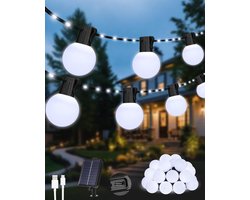 SnelShoppen - Solar Garden String Lights Outdoor 33Ft/10M 100LEDs Zonne-energie Fairy Lights met 20 Onbreekbare G40 lampen - Waterdichte USB/Solar Fes