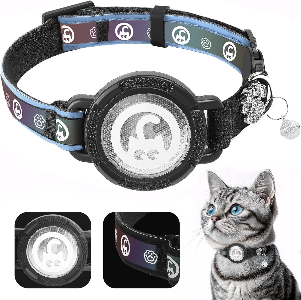 SnelShoppen - Cat Collar AirTag, Reflecterende Breakaway Kattenhalsband met AirTag Houder, Comfortabele Padding, Verstelbaar, Duurzaam, Blauw, XS