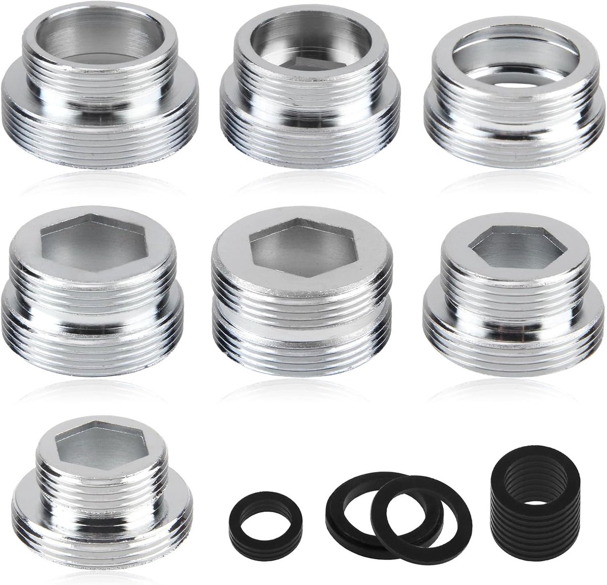 SnelShoppen - 7 Stuks Kraanadapter M22 naar M16/M28 - Compleet Kit met Afdichtingen voor Keuken, Tuin en Sproeier - Universele Adapter voor Waterslang