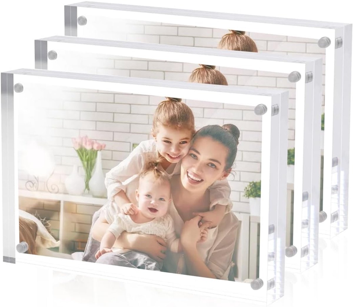 SnelShoppen - Lucite 3-Pack Acryl Fotolijsten 13x18cm - Dubbelzijdige Vrijstaande Transparante Magnetische Photo Frames - Ideaal voor Tickets, Stempel