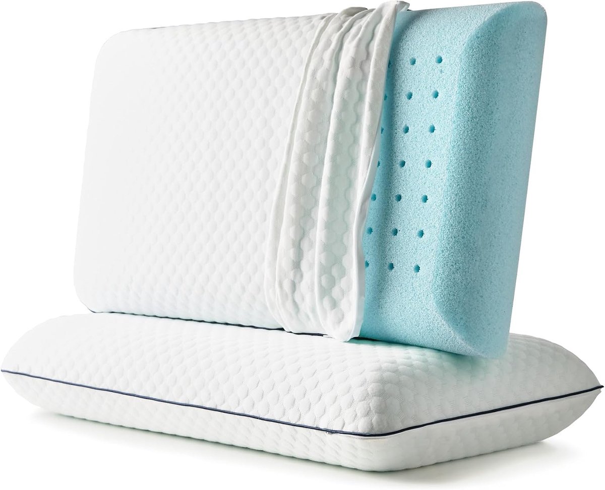 SnelShoppen - WEEKENDER Gel Memory Foam Kussen - Queen Size - 2-Pack - Medium Plush - Nek & Schouder Ondersteuning voor Rug, Zij en Buik Slapers - Ide