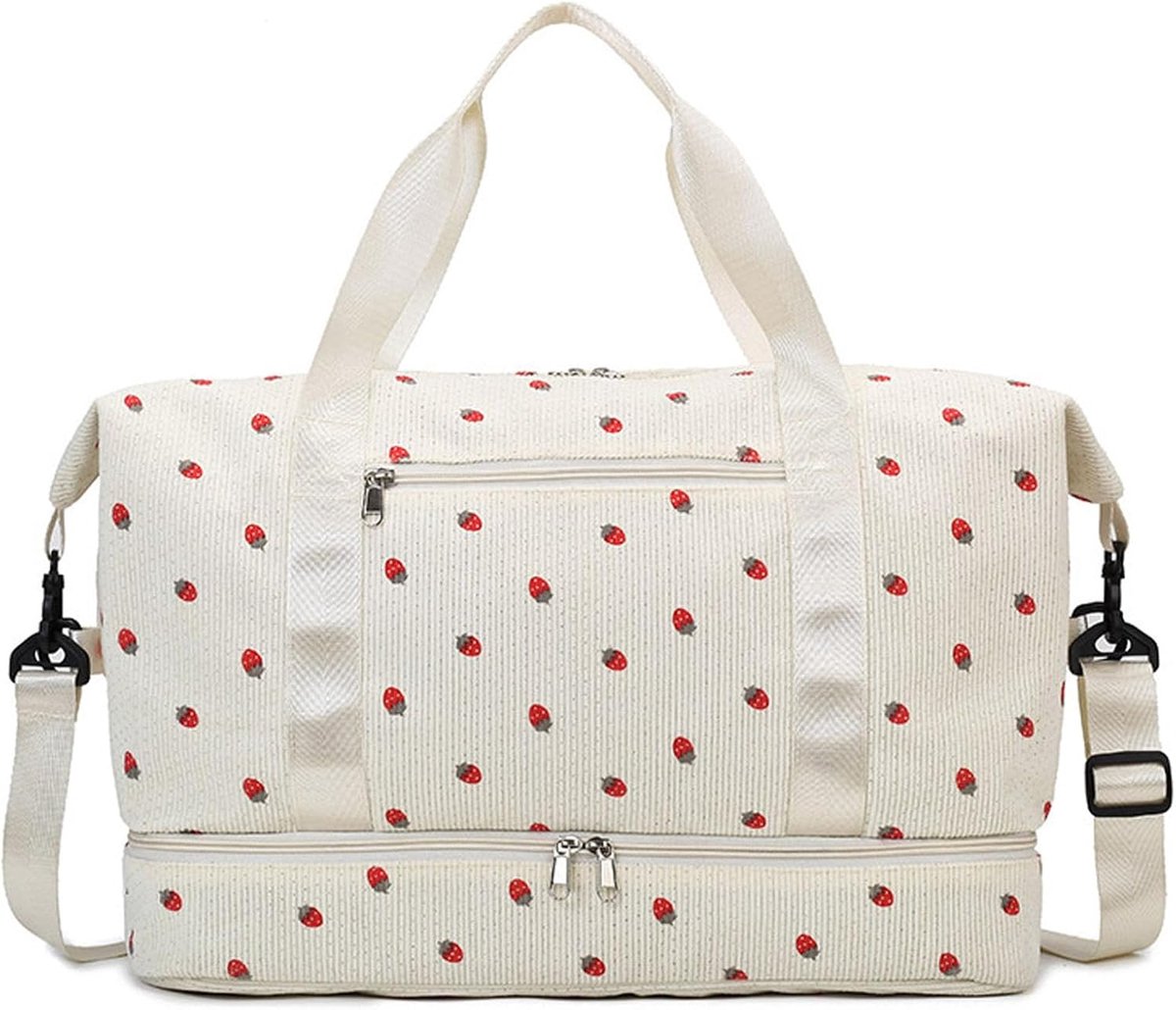 SnelShoppen - Vouwbare Dames Sporttas Weekender met Schoencompartiment en Vochtige Compartment - 20-35L Beige 47x37x23 cm - Perfect voor Fitness, Reiz