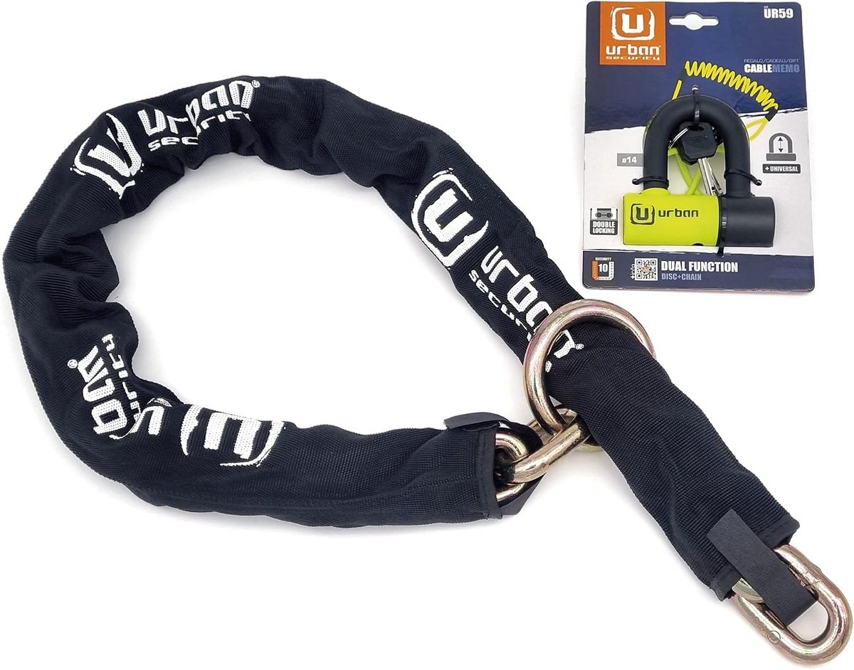 SnelShoppen - Hoogwaardige Anti-Diefstal Ketting voor Motorfiets en Elektrische Fiets, 120 cm, 13.5mm Hardened Steel, Mini U Slot, Zwart/Geel, Veiligh