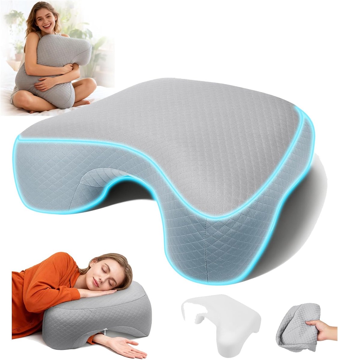 SnelShoppen - Ergonomisch Orthopedisch Hoofdkussen met Armhole voor Zijslapers - Verstelbaar, Ademend, Ondersteunend Kussen voor Rug-, Zij- en Buiksla
